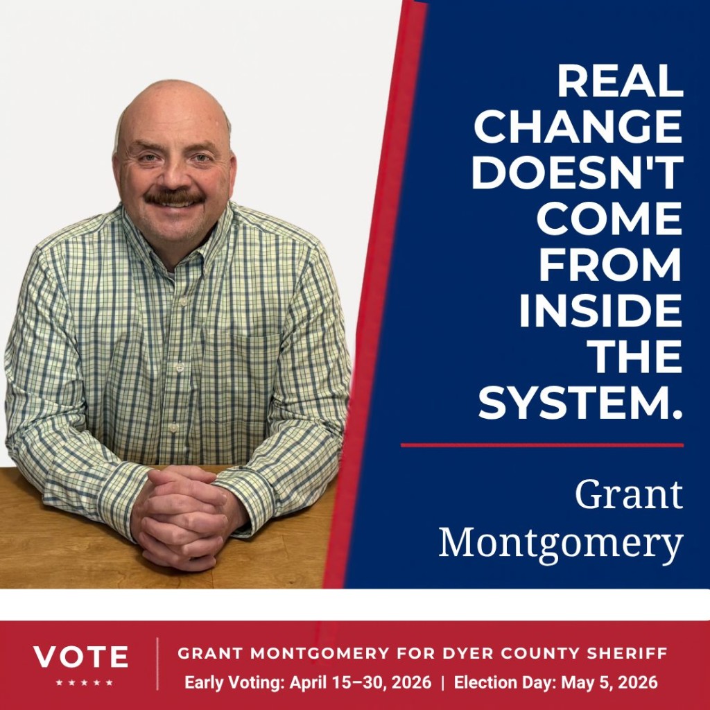 Grant Montgomery campaign portrait with message